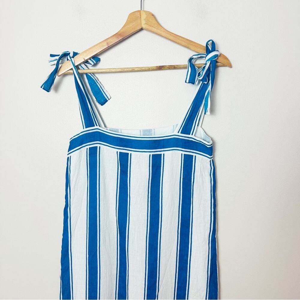 Olivia James The Label Striped Linen Dress Tie Shoulder Size XS Blue White - Picture 3 of 10